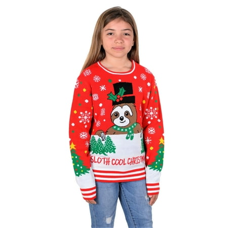 SoCal Look Boys Ugly Christmas Sweater Sloth Cool Pullover Red